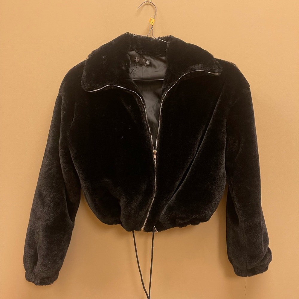 Black Missguided Fur Cropped Jacket